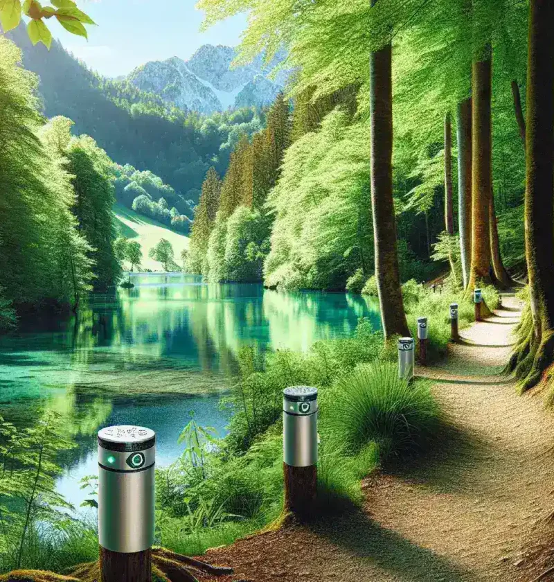 "Sensor de conteo anónimo instalado en un parque natural para monitorizar la afluencia de visitantes y evitar la masificación de senderos en espacios protegidos."