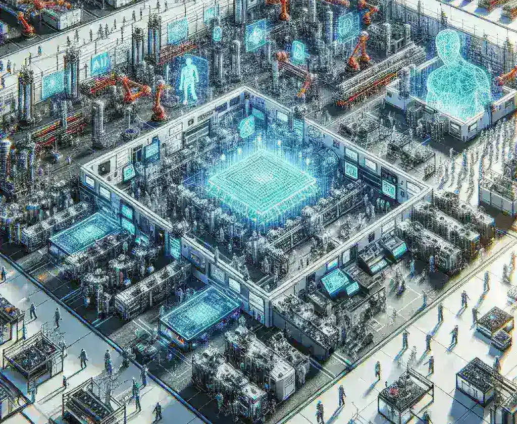 "Fábrica de chips AI-centric en construcción, destacando la urgente estrategia para revitalizar la industria tecnológica tras el retroceso del sector. Innovación y avances en la fabricación de semiconductores para inteligencia artificial."