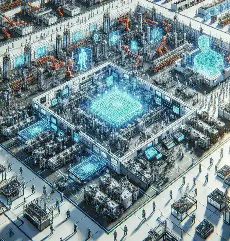 "Fábrica de chips AI-centric en construcción, destacando la urgente estrategia para revitalizar la industria tecnológica tras el retroceso del sector. Innovación y avances en la fabricación de semiconductores para inteligencia artificial."